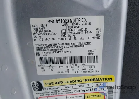 2014 Ford F-150 Xlt from USA, damaged, VIN 1FTFW1ET3EFD07717